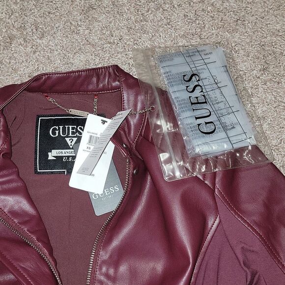 New Guess Fiammetta Faux Leather Moto Jacket Mystic Wine Size XS - Picture 13 of 16